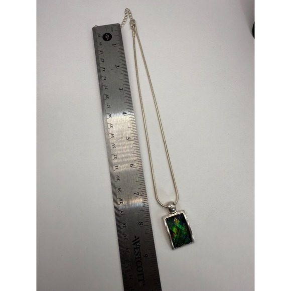 Kenneth Cole Silver Tone Rectangular Iridescent Pendant Necklace - Picture 3 of 6